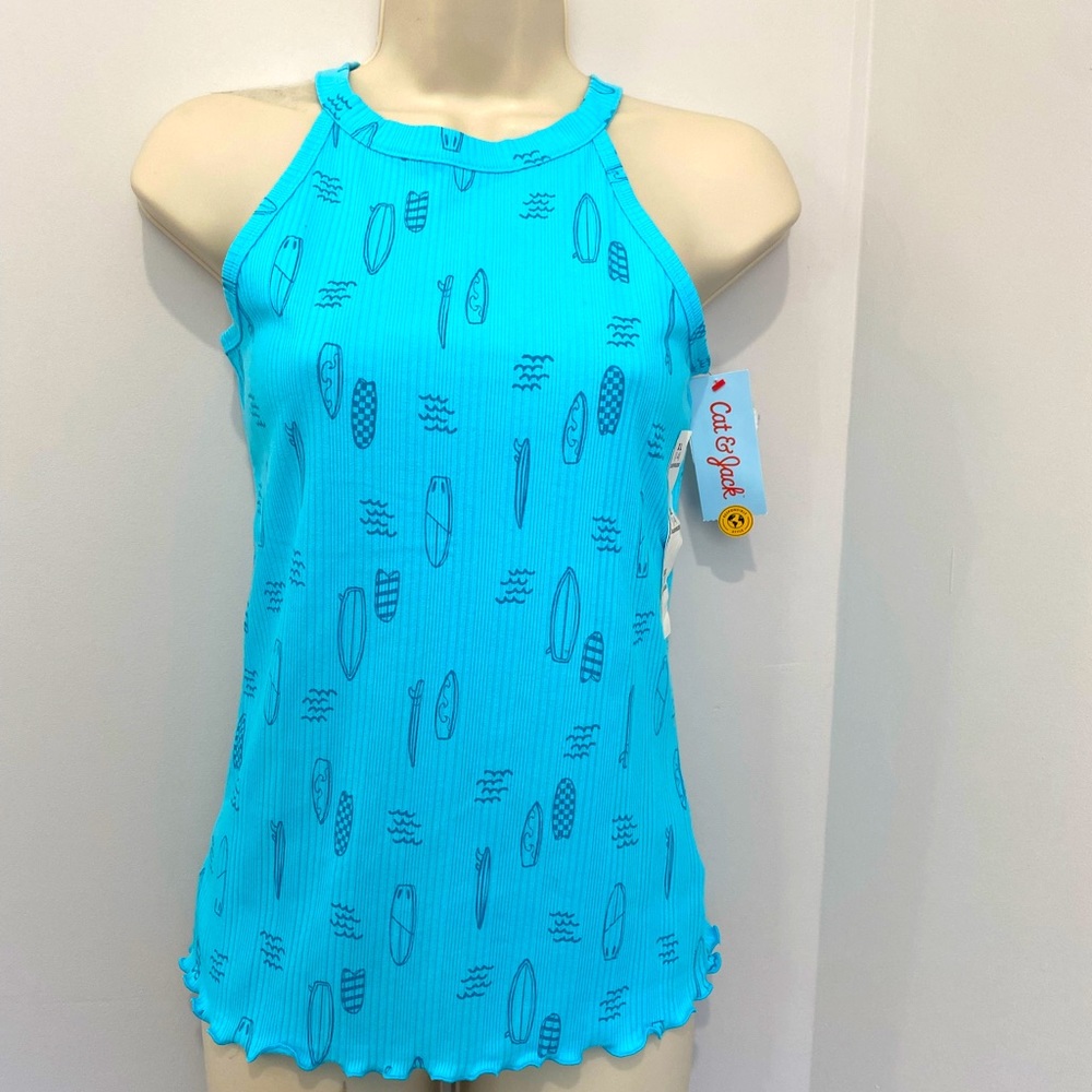 CAT & JACK GIRLS TWEEN HIGH NECK TANK TOP XL(14) TURQUOISE